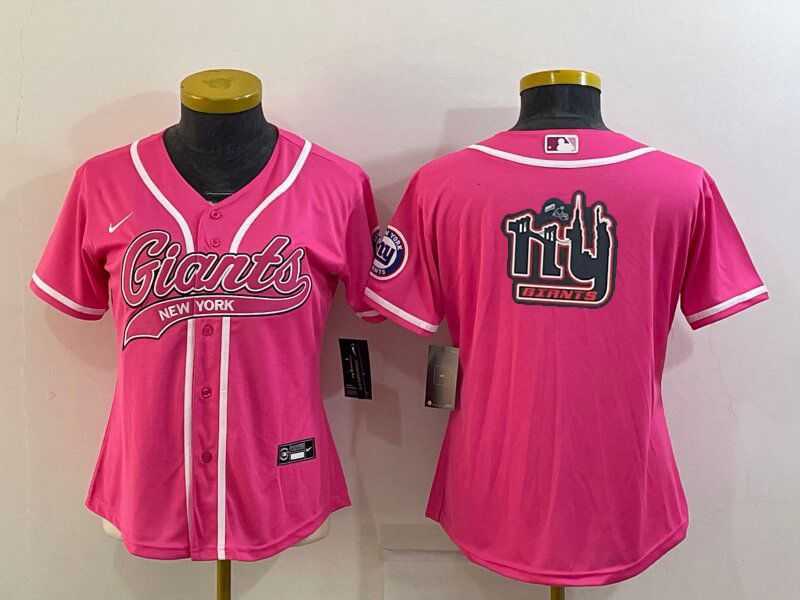 Women%27s New York Giants Pink Team Big Logo With Patch Cool Base Stitched Baseball Jersey